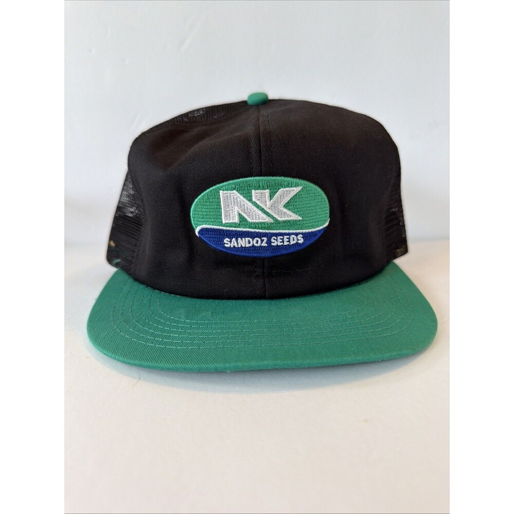 Vintage K-Products NK Sandoz Seeds Farm Seed Feed Mesh Trucker Hat Cap Snapback